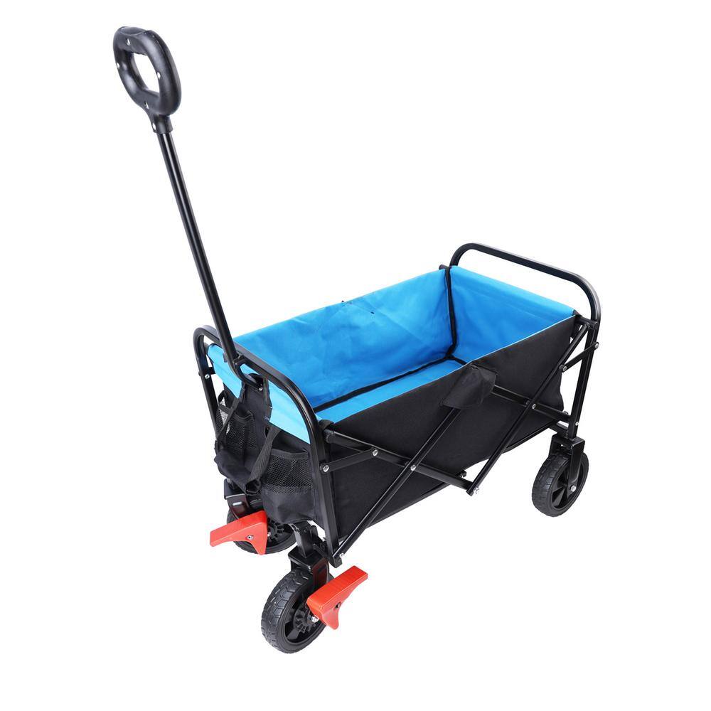 3.19 cu. ft. Metal Blue Mini Folding Wagon Garden Cart Shopping Beach Cart - Hercitys