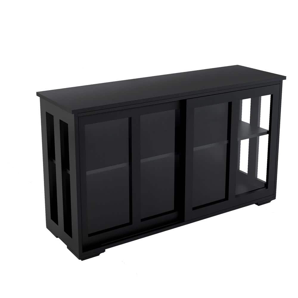 41.93 x13.99 x24.61 In. Black Kitchen Glass Door Storage Shelf Cabinet - Hercitys