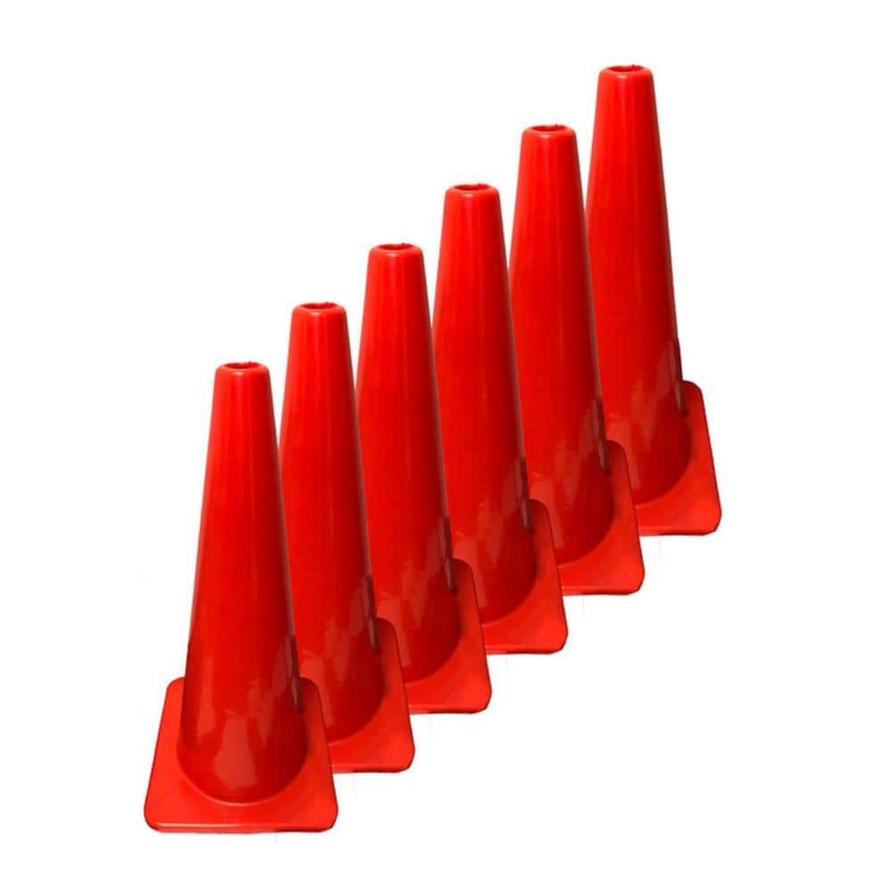 28 in., Orange PVC Traffic Safety Cone, 6-Pack High Visibility - Hercitys