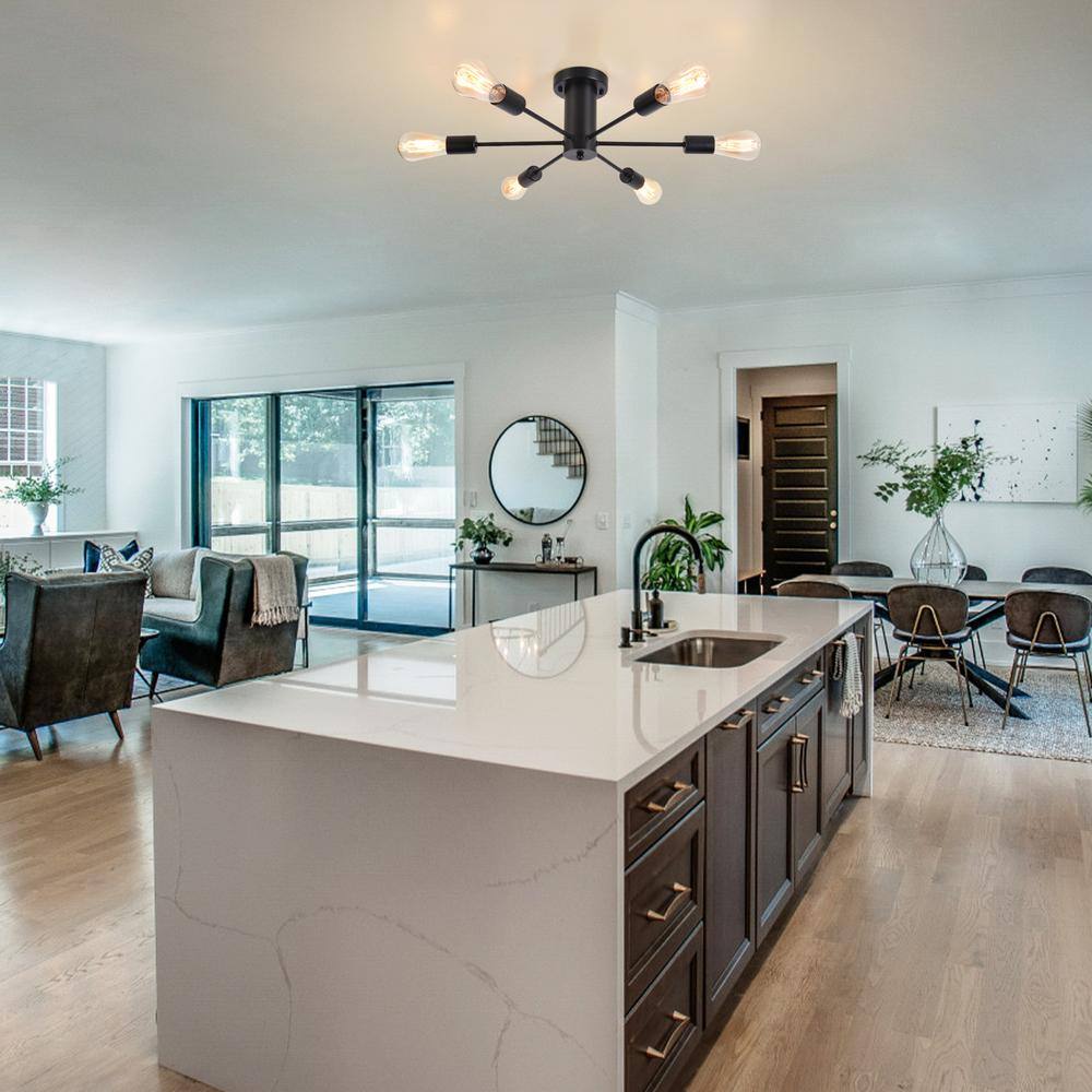 21.84 in. 6-Light Black Sputnik Transitional Flush Mount Ceiling Lights - Hercitys