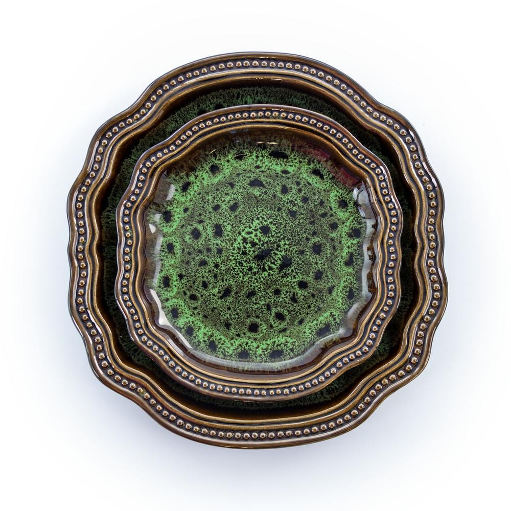 16-Piece Jade Waves Green Stoneware Dinnerware Set (Service for 4) - Hercitys