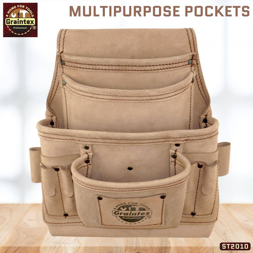 10 Pocket Beige Top Grain Leather Nail and Tool Pouch - Hercitys