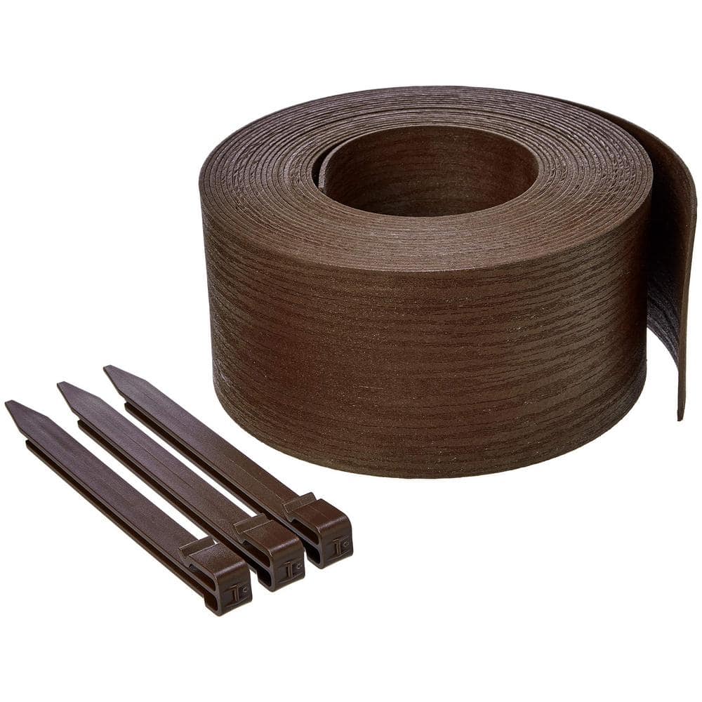480 in. 40 ft. x 5 in. Brown Plastic Landscape Edging Coil, Flexible Garden Edging with 10-Stakes - Hercitys