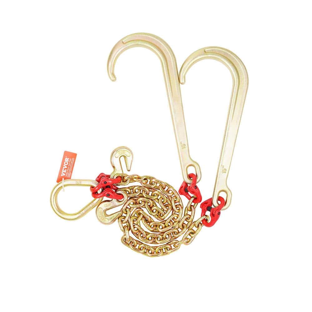 5/16 in. x 2 ft. G80 Tow Chain J Hook V-Chain Bridle Grab Hook Wrecker 10800 lbs. - Hercitys
