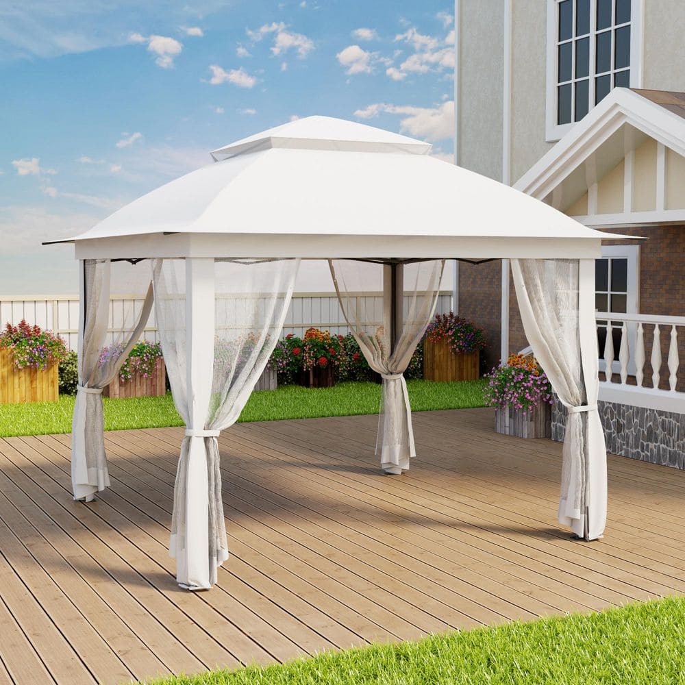 11 ft. x 11 ft. Pop-Up Steel Gazebo with Vented Double Roof, Mosquito Netting, and Carry Bag - Hercitys