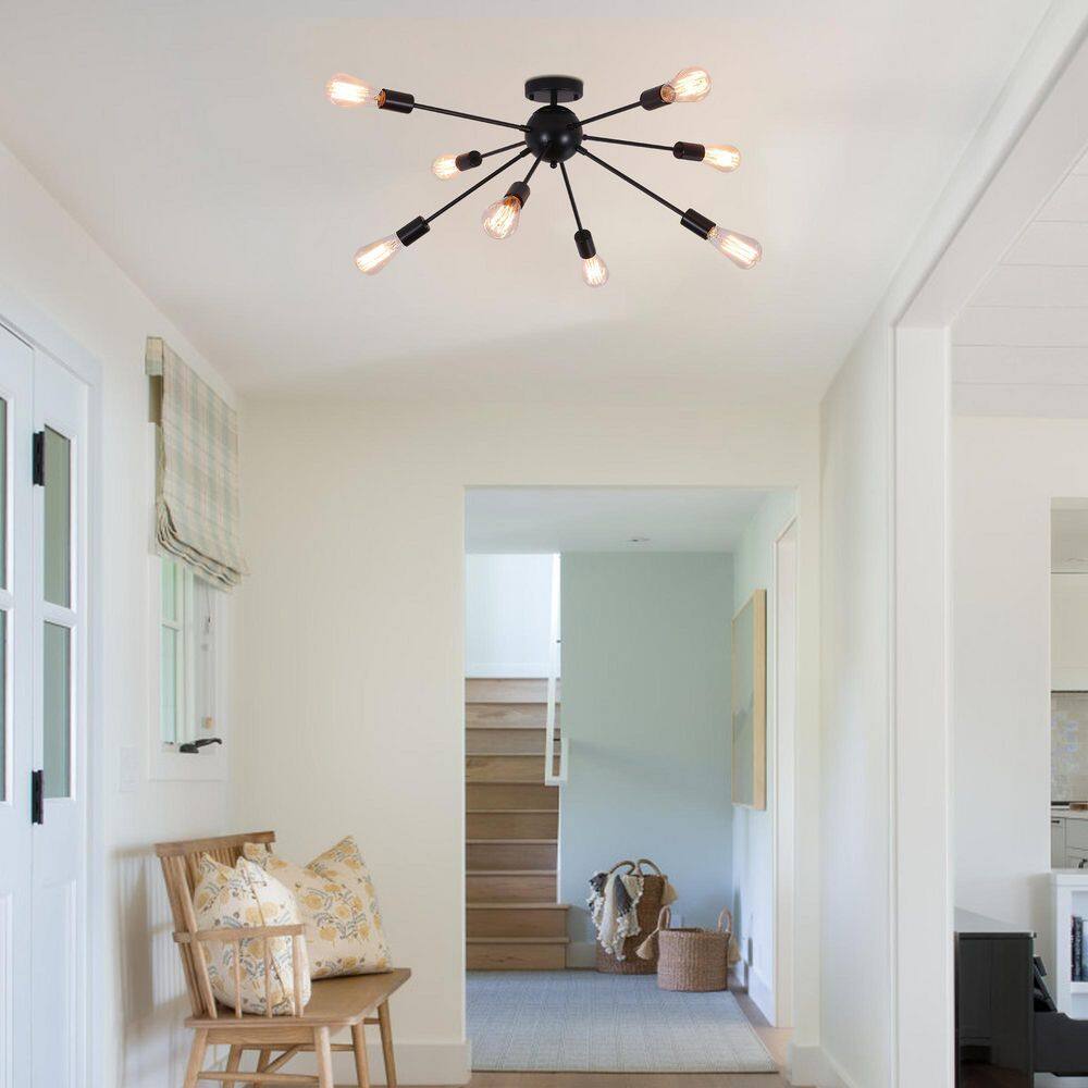 30.11 in. 4-Light Black Industrial Semi-Flush Mount with No Bulbs Included - Hercitys