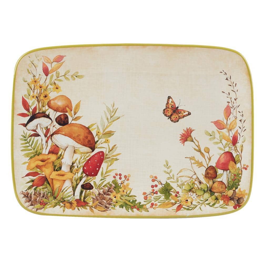14 in. Multi-Colored Earthenware Woodland Critters Rectangular Platter - Hercitys