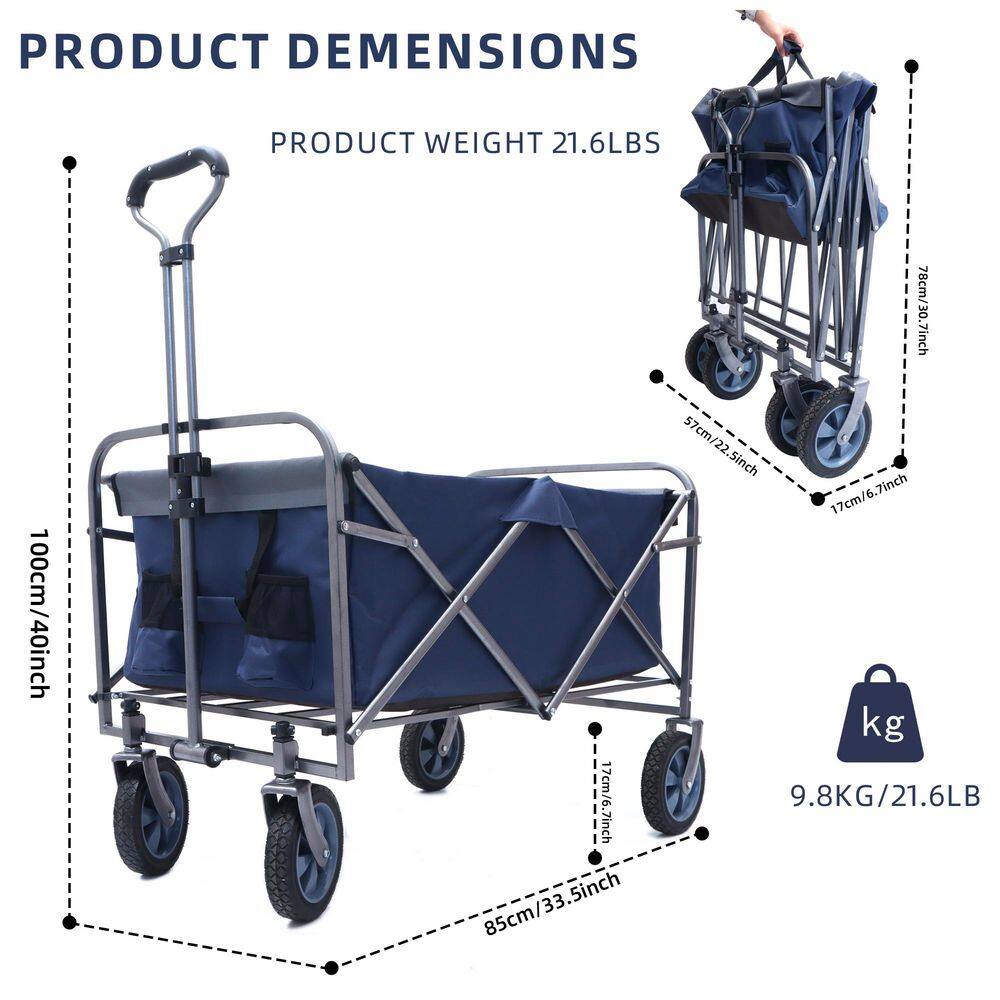 4.51 cu. ft. steel frame Garden Cart Outdoor Collapsible Beach Trolley Camping Folding Wagon with Polyester fabric - Hercitys