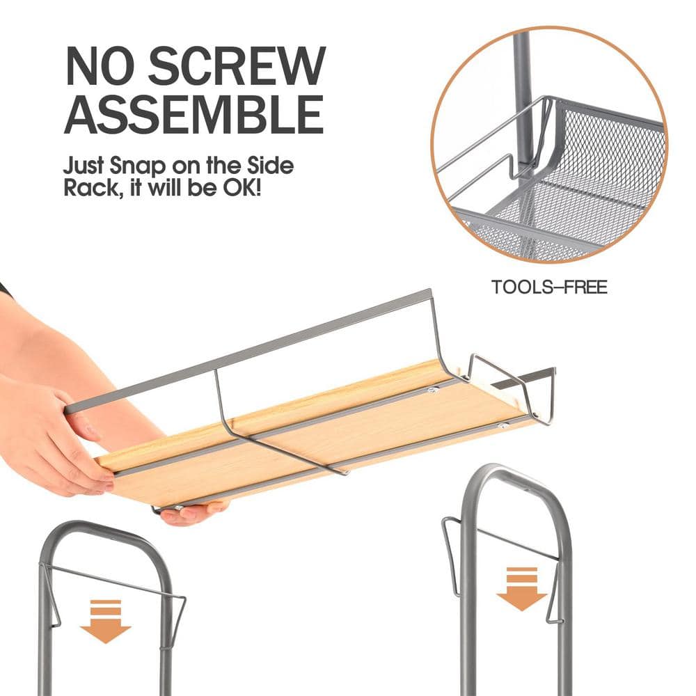 4-Tier Slim Rolling Cart with Wooden Tabletop, Easy Assemble Mobile Storage Cart with Wheels, Slide Out Utility Cart - Hercitys