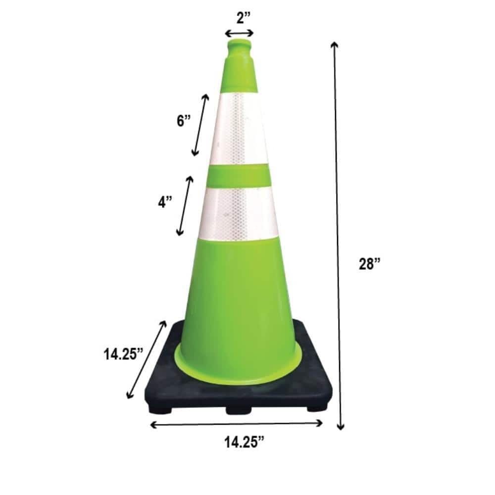 28 in. Lime Green Traffic Cone with Black Base 7 lbs. - Hercitys