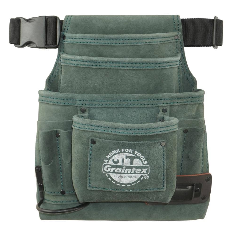 10-Pocket Nail and Tool Pouch with Belt Hunter Green Suede Leather - Hercitys