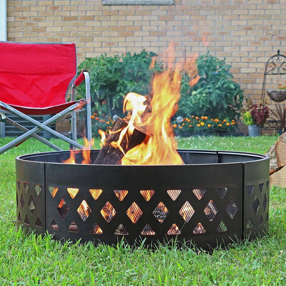 36 in. Dia Round Steel Crossweave Wood Burning Campfire Ring - Hercitys