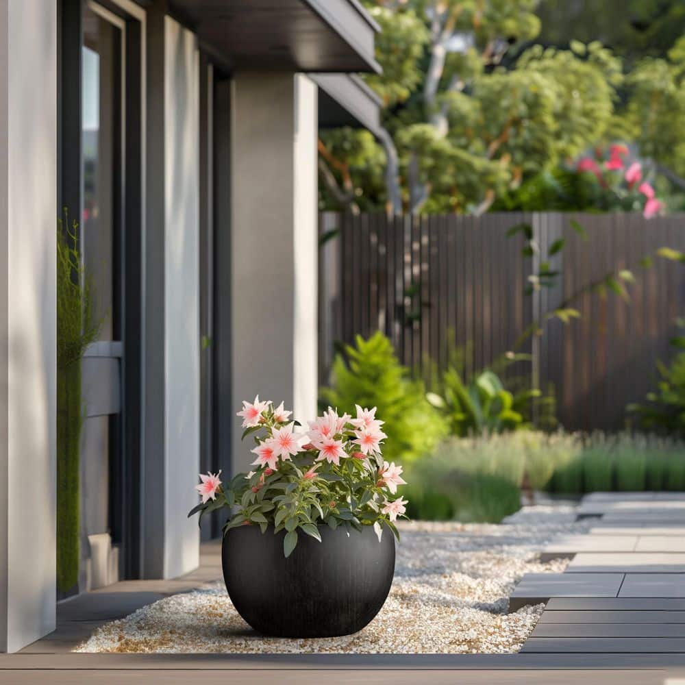 19 in. Large Bronzed Black Concrete Round Planter / Pot with Drainage Holes - Hercitys