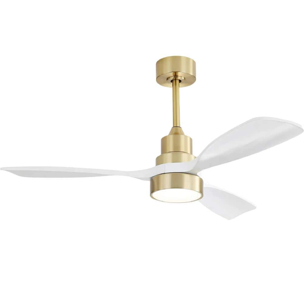 48 in. Integrated LED Indoor Gold White Ceiling Fan Lighting with 3-Colors Dimmable and Timer - Hercitys