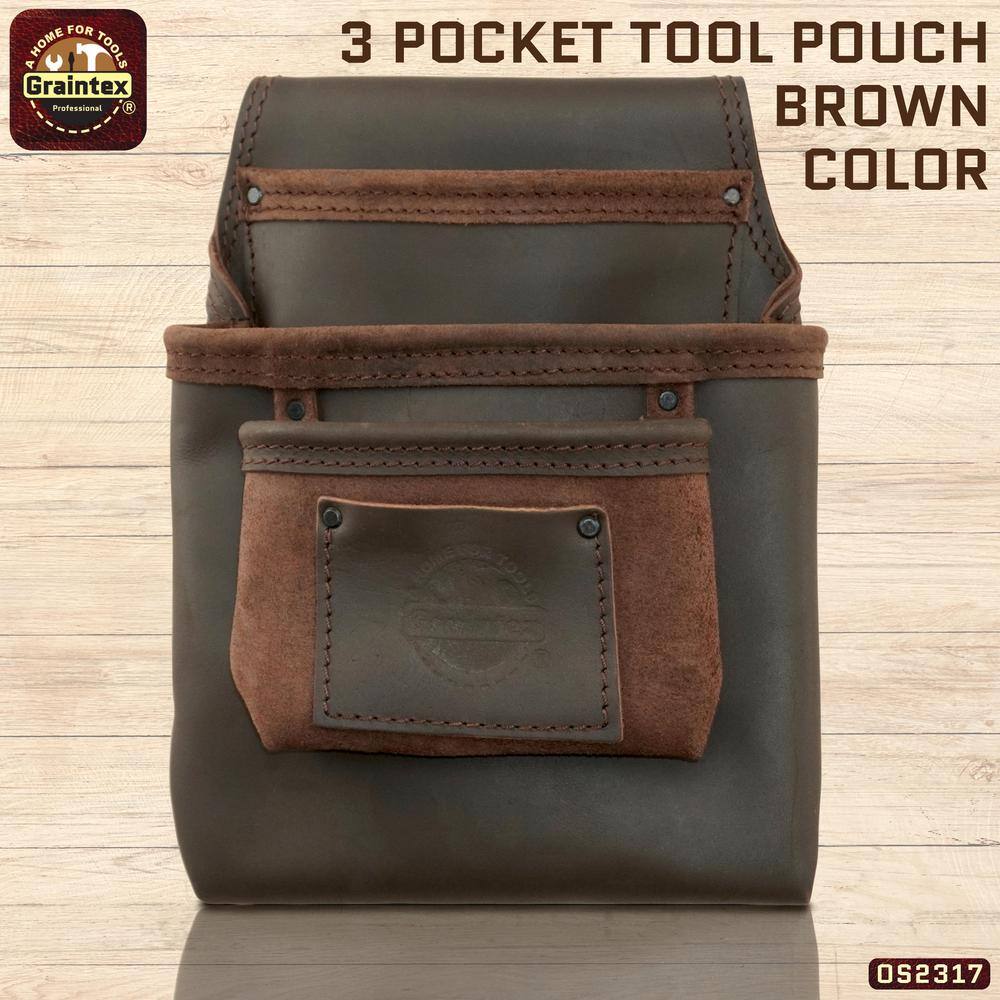 3-Pocket Oil Tanned Leather Nail and Tool Pouch - Hercitys