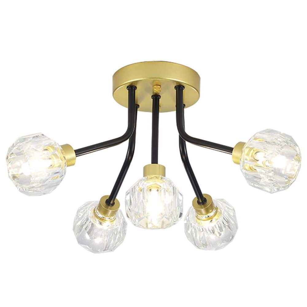 16.14 in. 5-Light Black Gold Transitional Semi-Flush Mount with No Bulbs Included - Hercitys