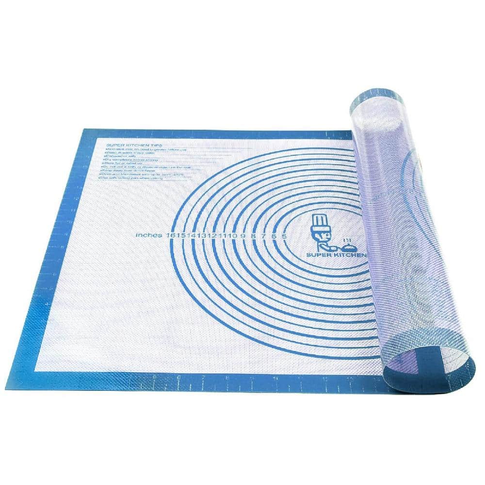 28 in. x 20 in. Nonstick Silicone Pastry Blue Baking Mat with Measurements Counter/Dough Rolling/Fondant/Pie Crust Mat - Hercitys