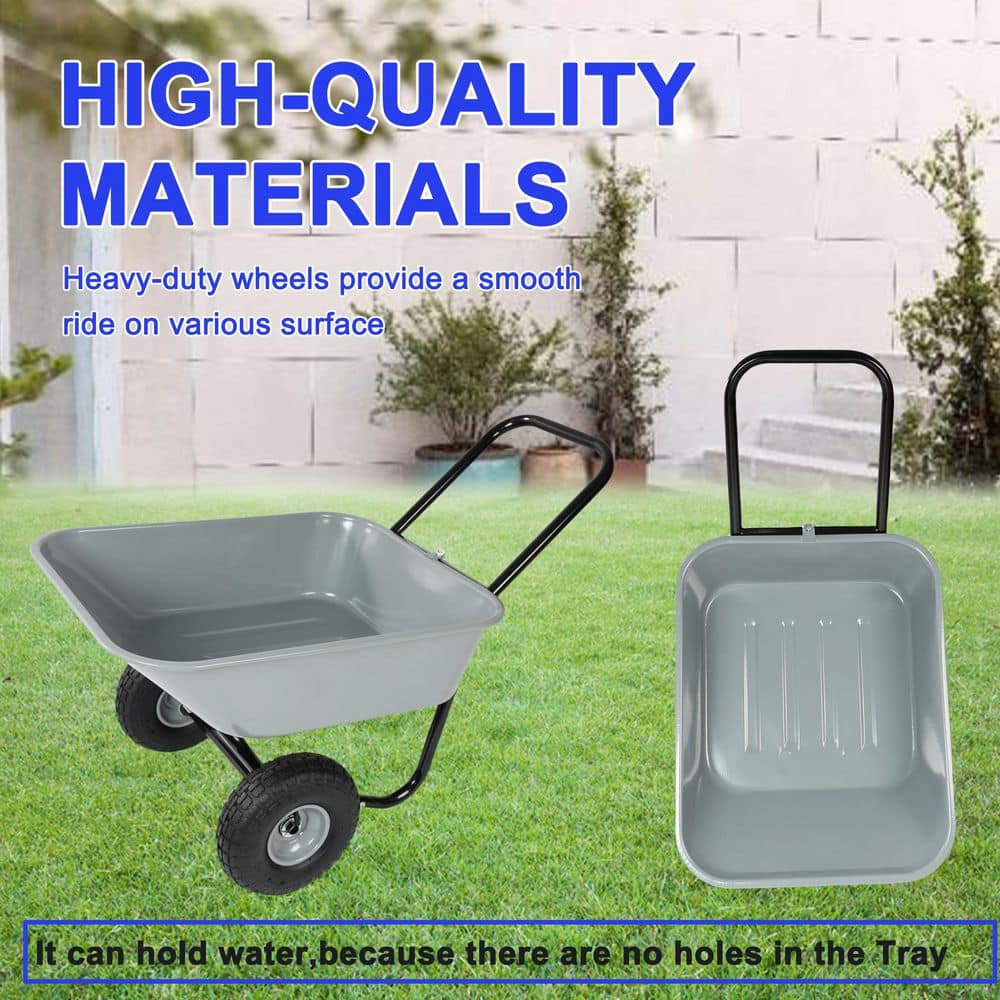 1.2 cu. ft. Gray Steel 2-wheeled Garden Cart with 10 in. Pneumatic Wheels - Hercitys