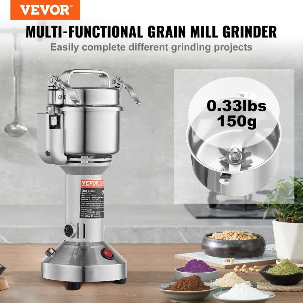 150g Electric Grain Mill, 850-Watt High-Speed Spice Grinder,Stainless Steel Pulverizer for Grains, Spices, Straight Type - Hercitys