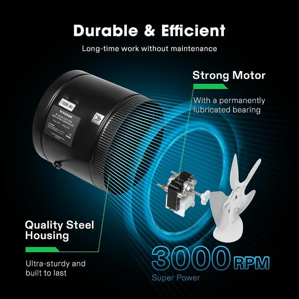 430 CFM 8 in. Inline Booster Duct Fan with Speed Controller for HVAC Exhaust Ventilation - Hercitys