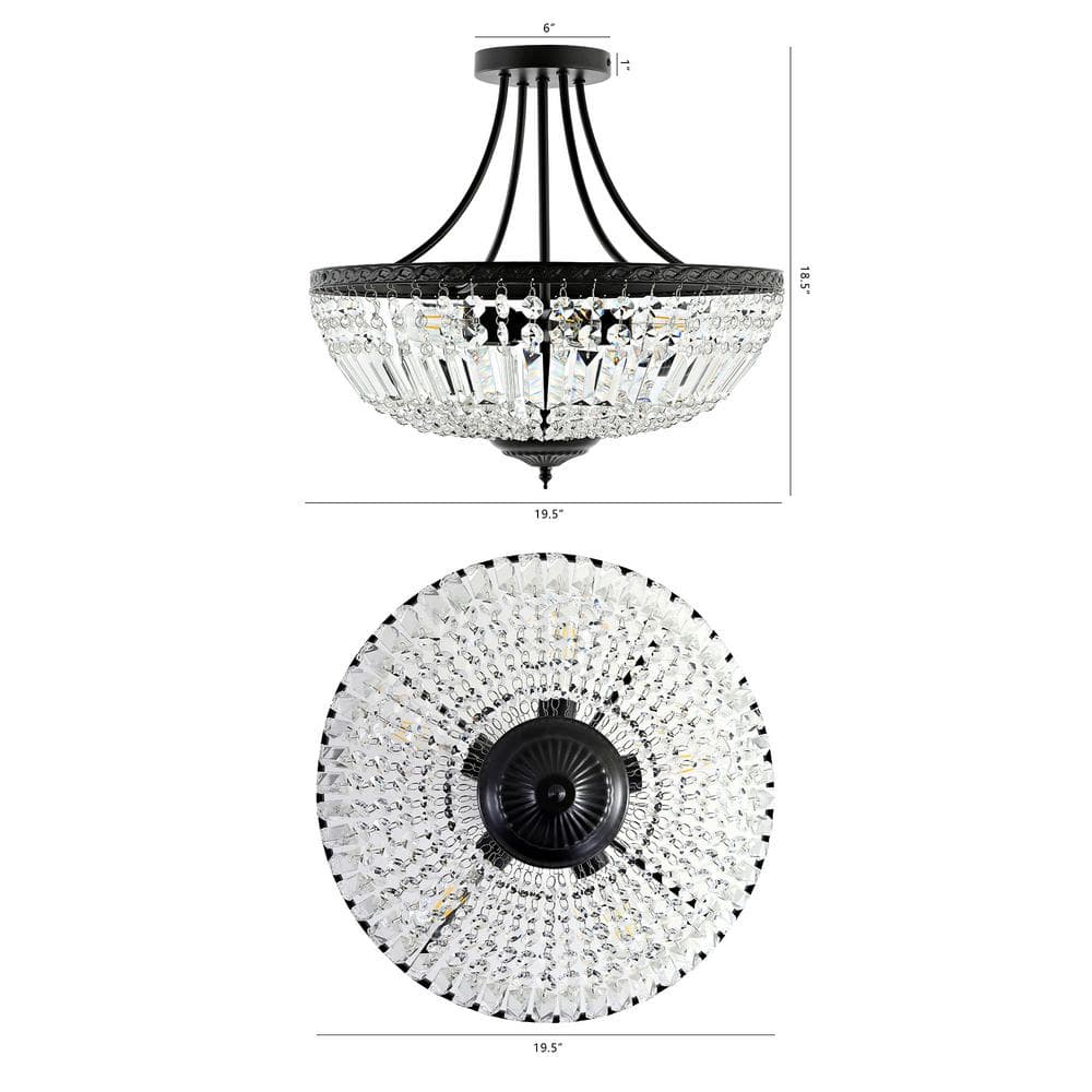 5-Light Crystal Ceiling Light Fixture, Black Semi Flush Mount Chandelier - Hercitys
