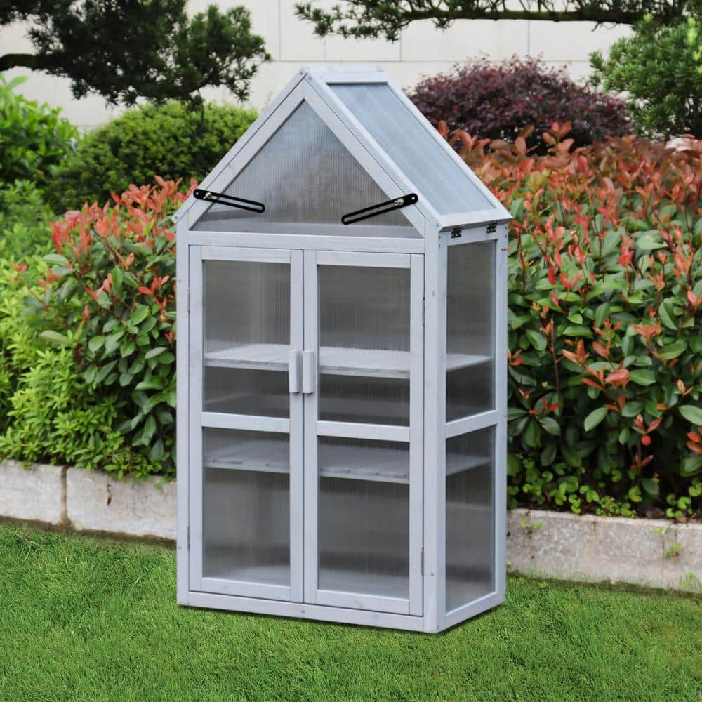 52.30 in. W x 27.80 in. D x 16.10 in. H Wood Grey Outdoor Mini Greenhouse - Hercitys