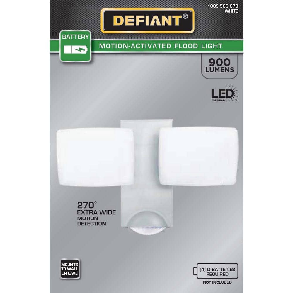 270° White Motion Sensor Battery Powered Outdoor 2-Head Dusk to Dawn LED Security Flood Light 900 Lumens - Hercitys