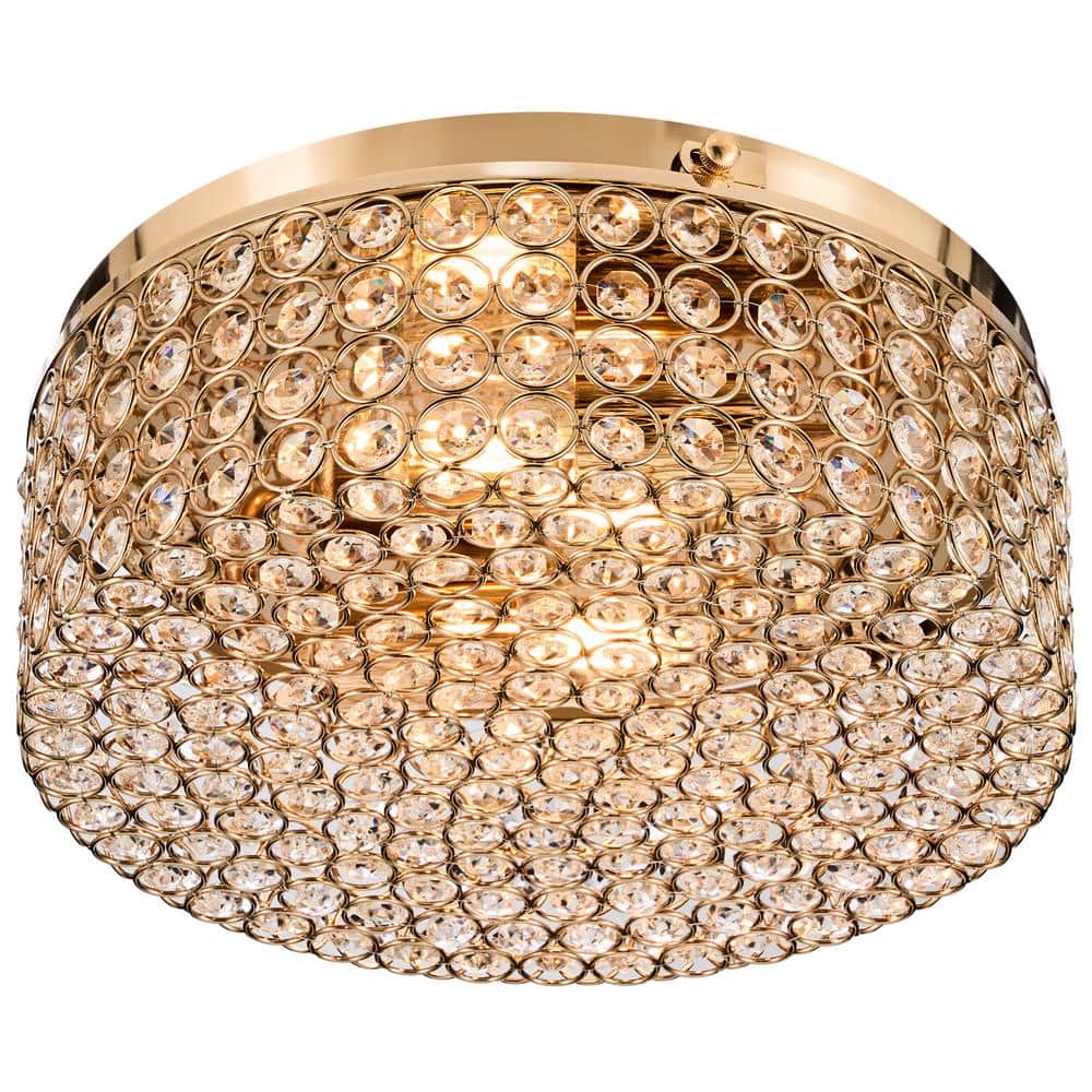 12 in. 2-Light Gold Crystal Flush Mount - Hercitys