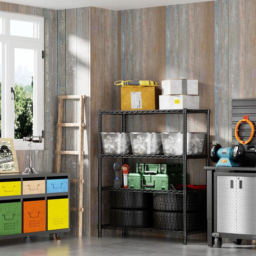 4-Tier Heavy Duty Steel Storage Rack, 350 lbs. Per Shelf Wire Shelf, Rust-Resistant for Kitchen/Laundry/Garage in Black - Hercitys