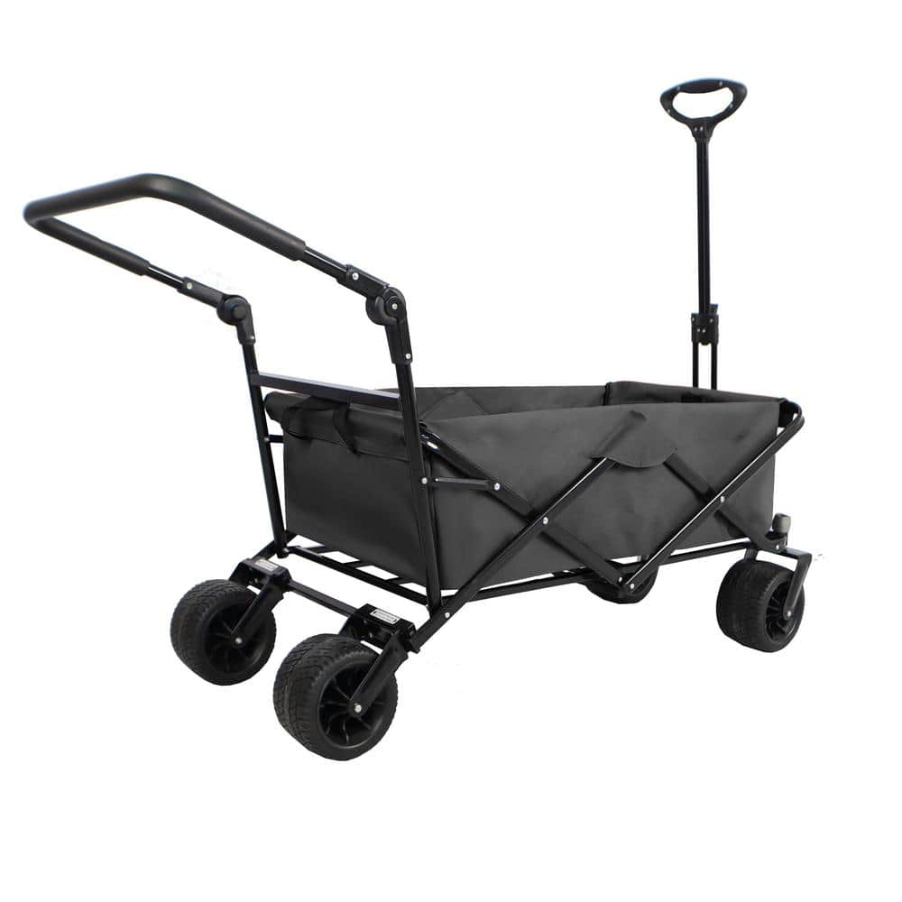 4 cu. ft. Metal Utility Garden Cart, Folding Camping Trolley, Outdoor Picnic Beach Wagon, 230 lbs. Capacity, Black - Hercitys
