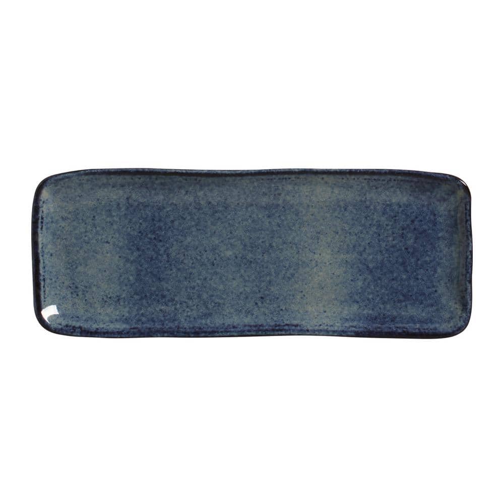 12.99 in. Denim Dark Blue Stoneware Rectangular Platter Medium Organic (Set of 4) - Hercitys