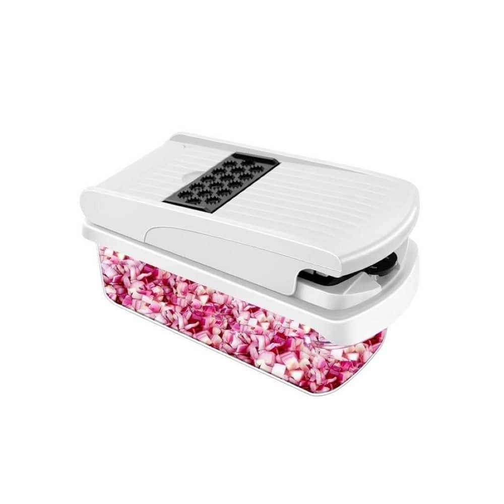 12-in-1 Multifunctional Vegetable Chopper with 7 Blades White Kitchen Essential with Container Stainless Steel Tool - Hercitys