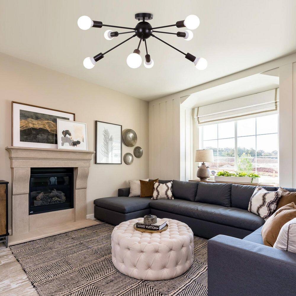 30.11 in. 8-Light Black Modern Linear Semi-Flush Mount with No Bulbs Included - Hercitys