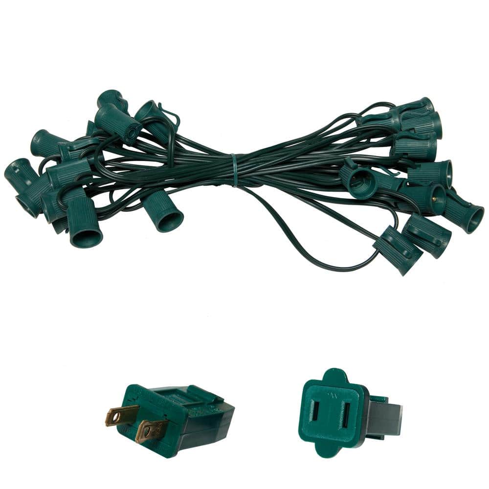 25 ft. C9/E17 Green Wire Socket Stringer with 12 in. Spacing - Hercitys