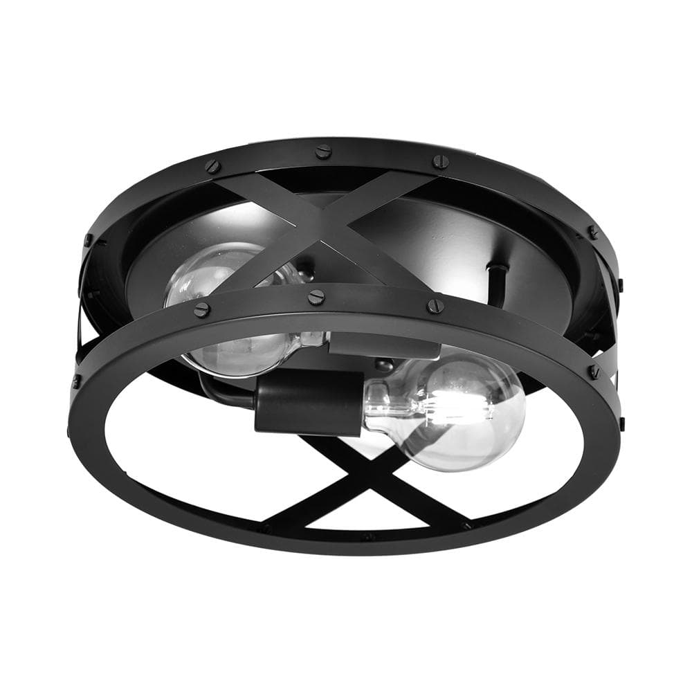 11.8 in. 2-Light Matte Black Flush Mount with Drum Shape - Hercitys