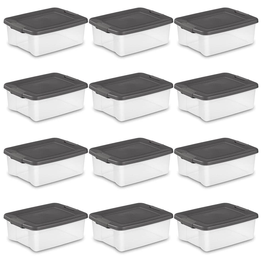 25-Quart Shelf Tote with Flat Gray Lid and Platinum Latches (12 Pack) - Hercitys