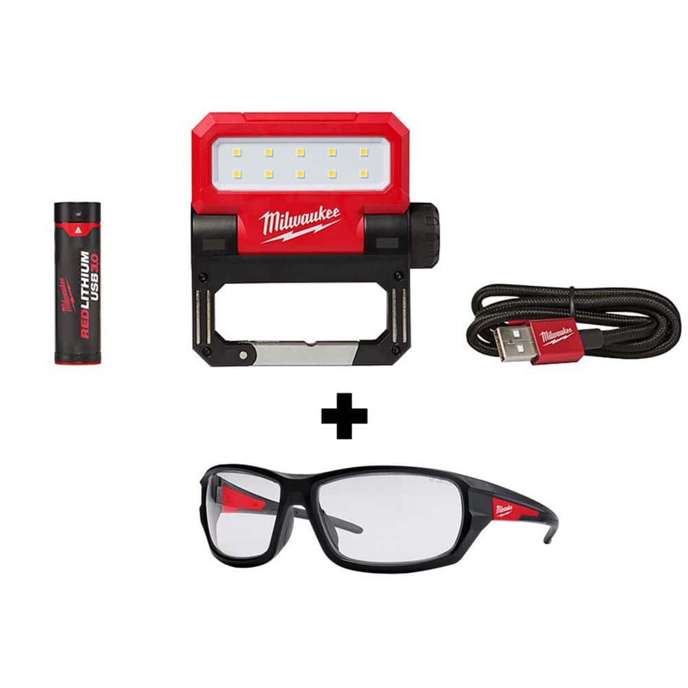 550 Lumens LED REDLITHIUM USB Pivoting Flood Light with Performance Safety Glasses - Hercitys