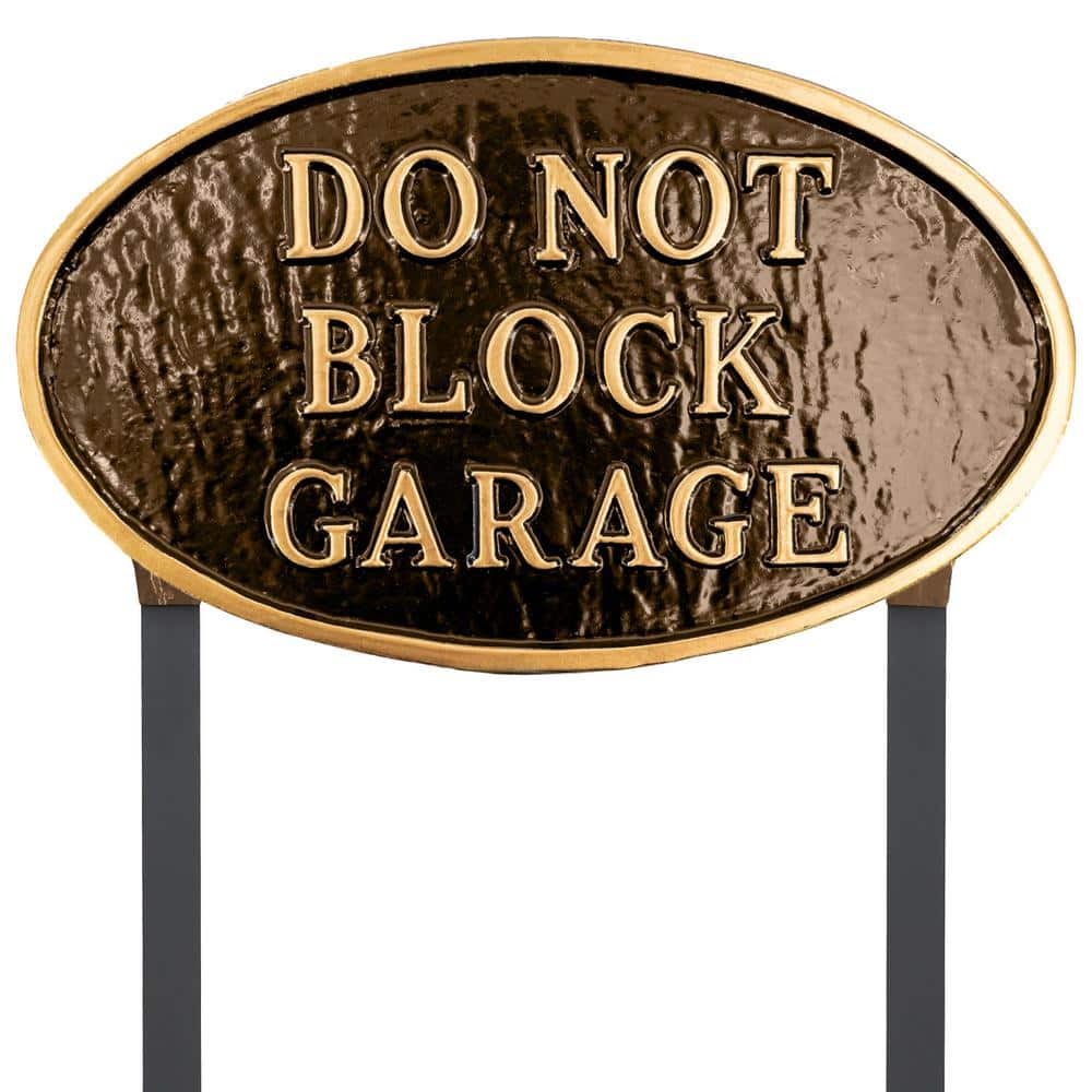 10 in. x 18 in. Large Oval Do Not Block Garage Statement Plaque Sign with Lawn Stakes – Oil Rubbed/Gold - Hercitys