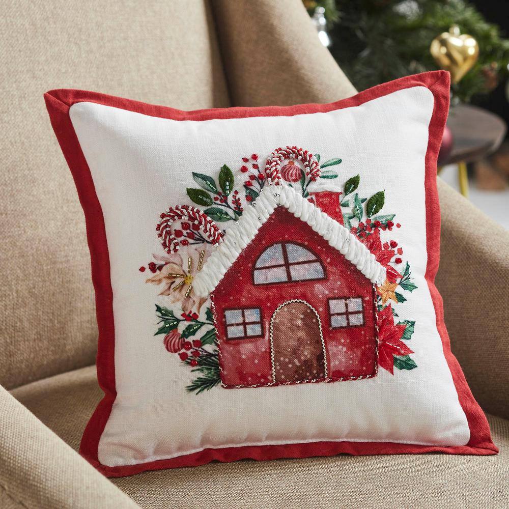 12 in. x 12 in. Candy Cane Cottage Christmas Throw Pillow - Hercitys
