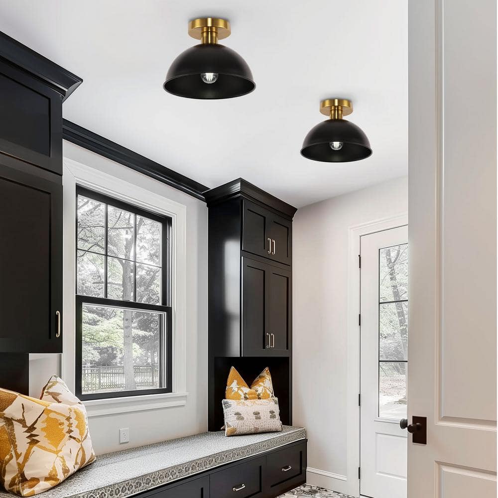 10 in. 1-Light Matte Black and Gold Semi-Flush Mount Ceiling Light, E26 Base, for Foyer or Kitchen (2-Pack) - Hercitys