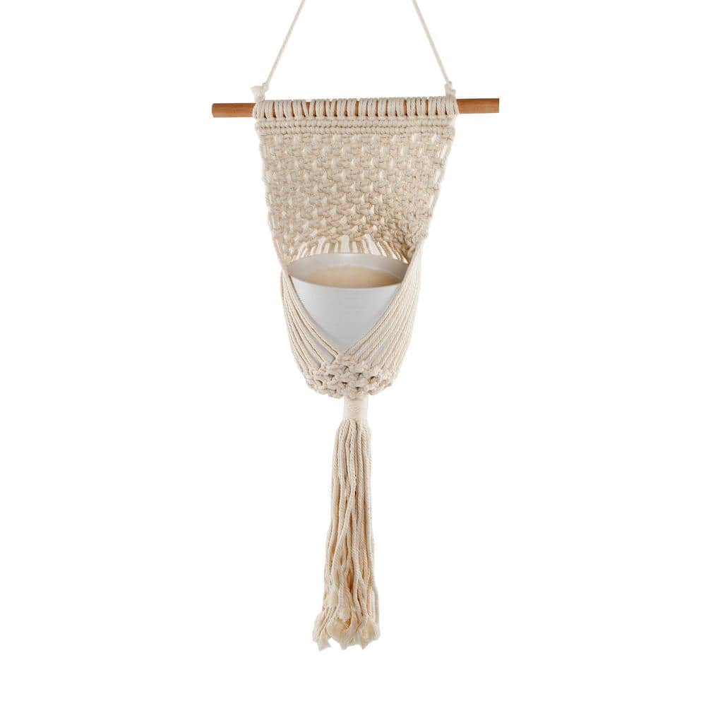 33 in. Wood and Macrame Plant Hanger - Hercitys