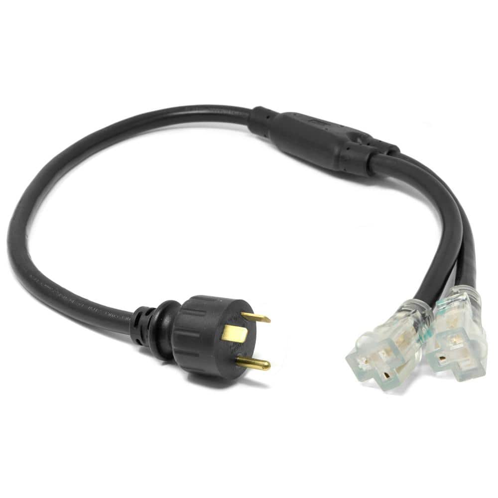 3 ft. 10-Gauge SJTW Generator Extension Cord Splitter (Converts TT-30R to two 5-20R outlets) - Hercitys