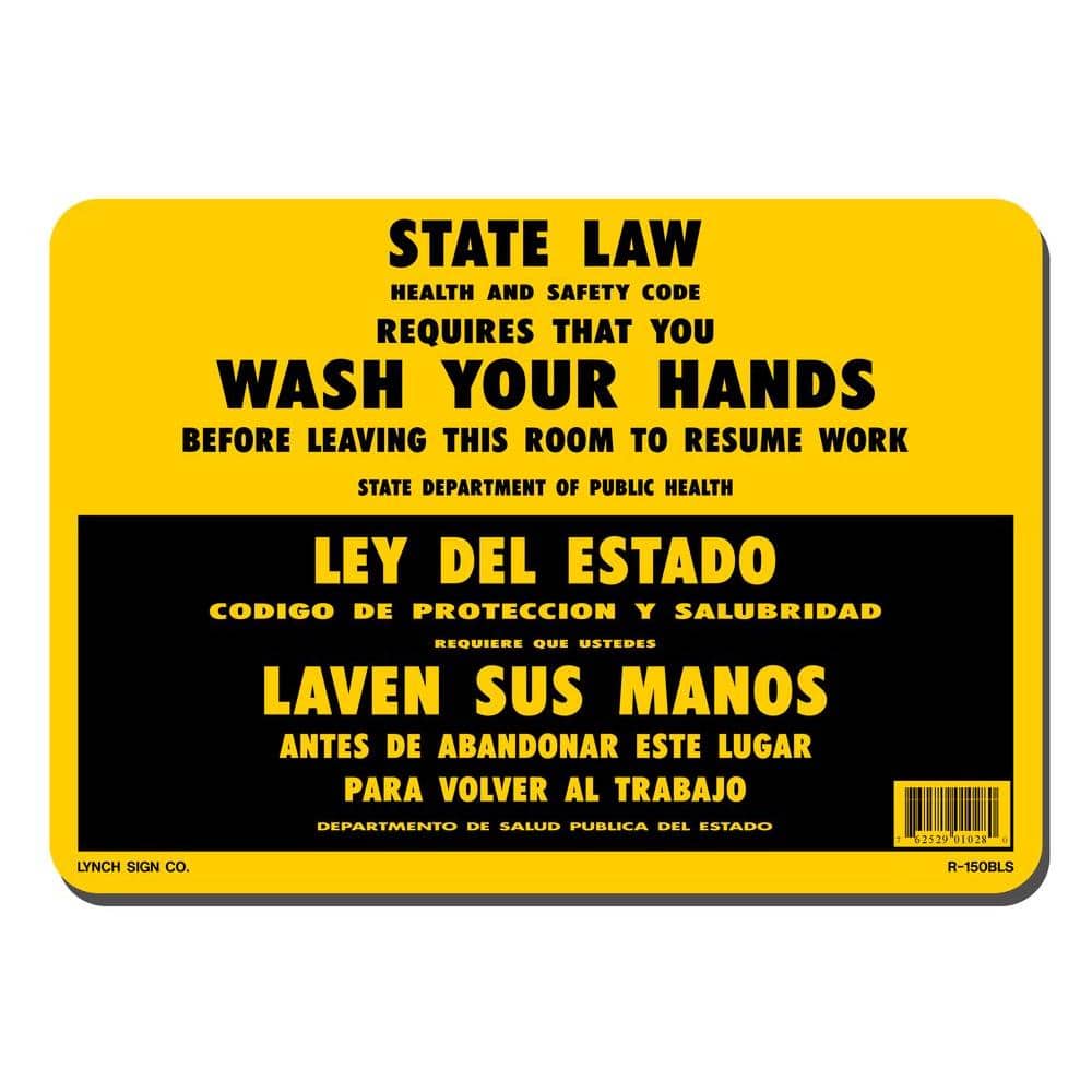 10 in. x 7 in. Wash Your Hands State Law Sign Printed on More Durable, Thicker, Longer Lasting Styrene Plastic - Hercitys