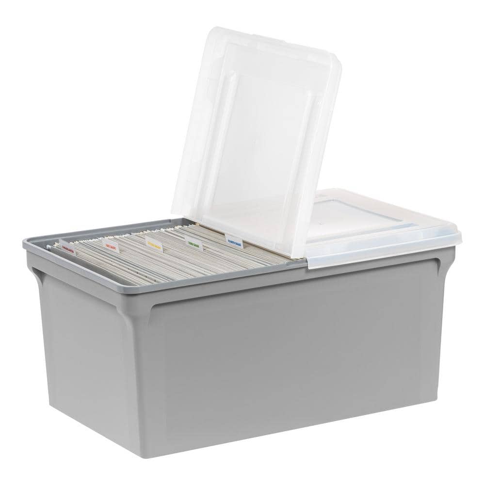 13.74 in. W x 10.75 in. H Split Lid Plastic Storage Bins/File Boxes, Gray, Single - Hercitys