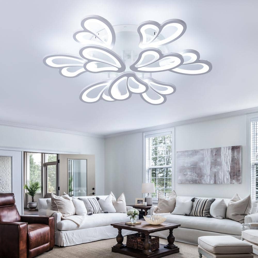 25 in. Indoor Modern Dimmable LED Semi-Flush Mount Ceiling Light with Remote for Living Room, Bedroom, Dining Room - Hercitys