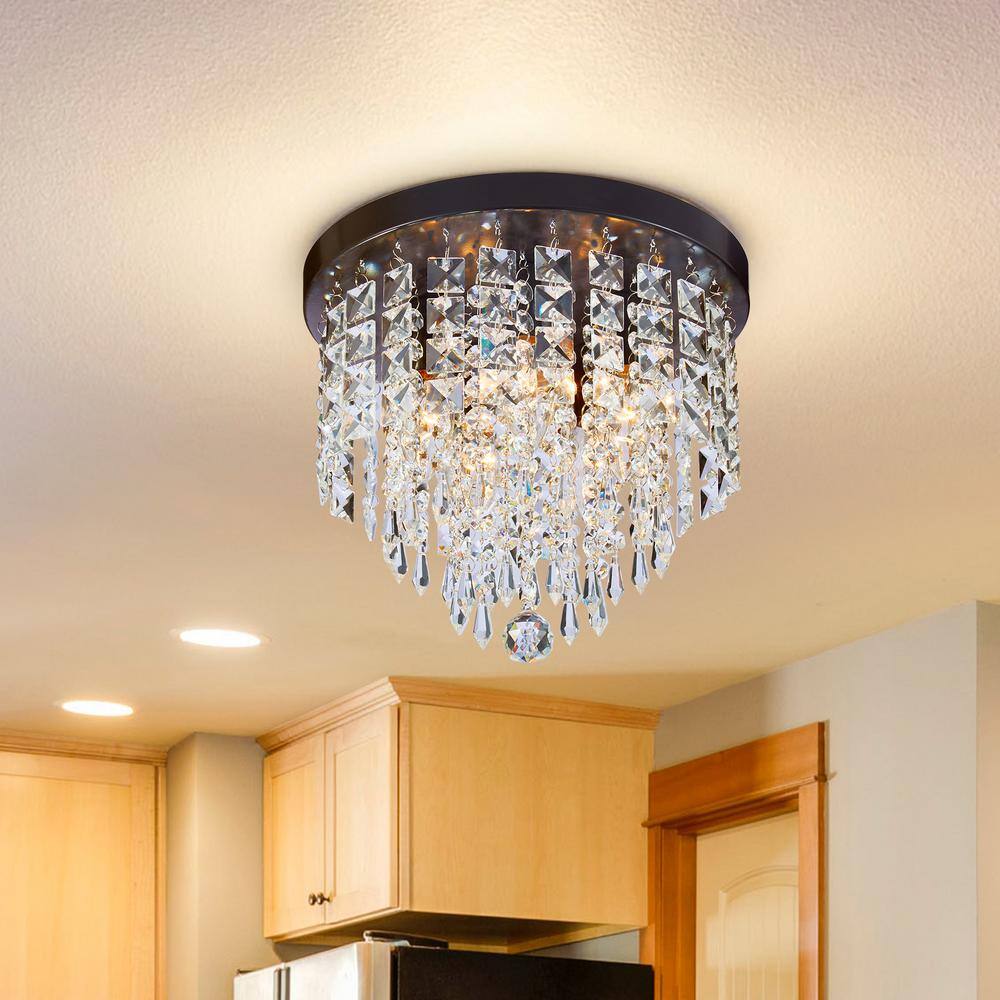 11 in. 5-Light Oiled Bronze Flush Mount Chandelier with K9 Crystals - Hercitys