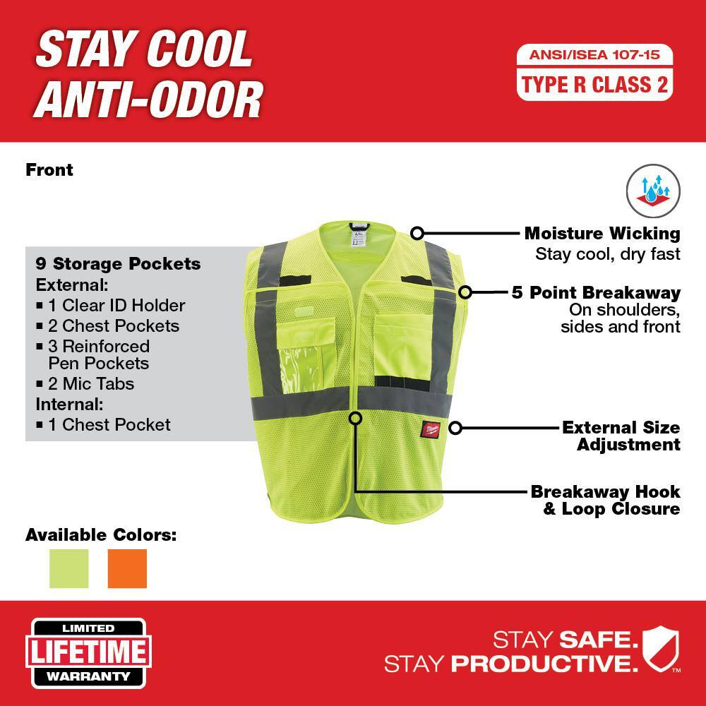 2X/3X-Large Yellow Class 2 Breakaway Mesh High Vis Safety Vest and XX-Large Red Nitrile Cut Level 1 Dipped Work Gloves - Hercitys