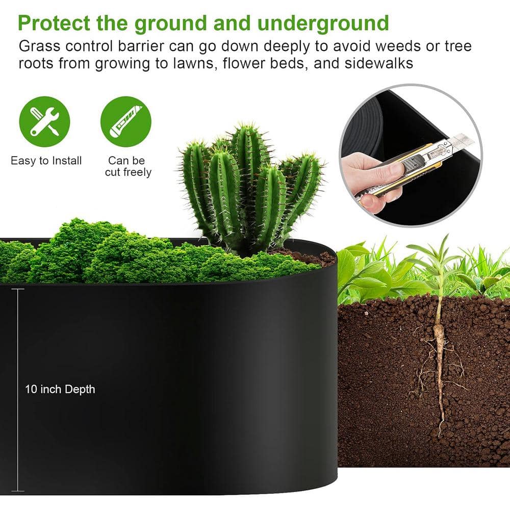 10 in. W x 80 ft. L Black Recycled Flexible HDPE Coiled Terrace Board Landscape Edging Against Invading Weeds - Hercitys