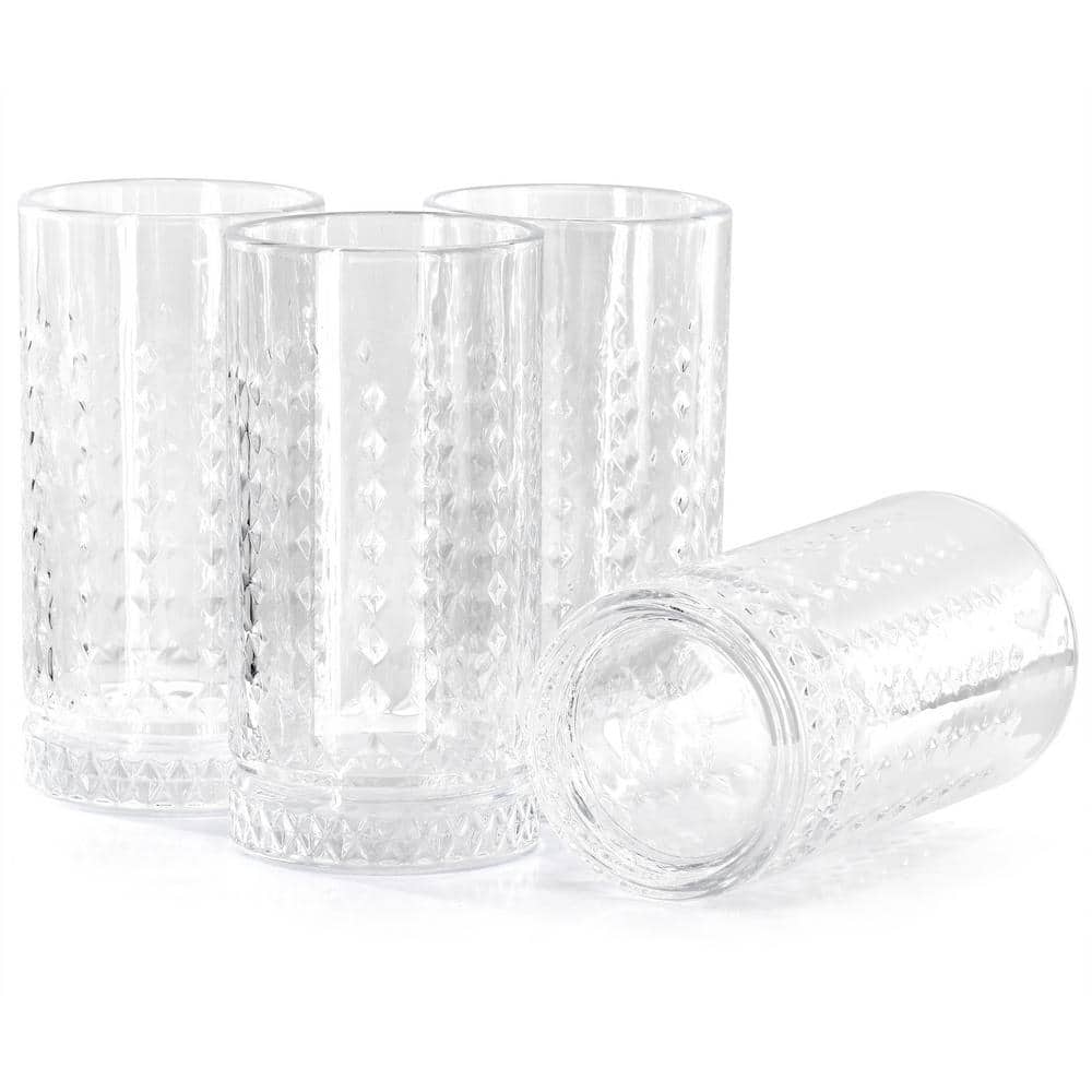 4 Piece 16 Ounce Teardrop Embossed Glass Tumbler Set - Hercitys