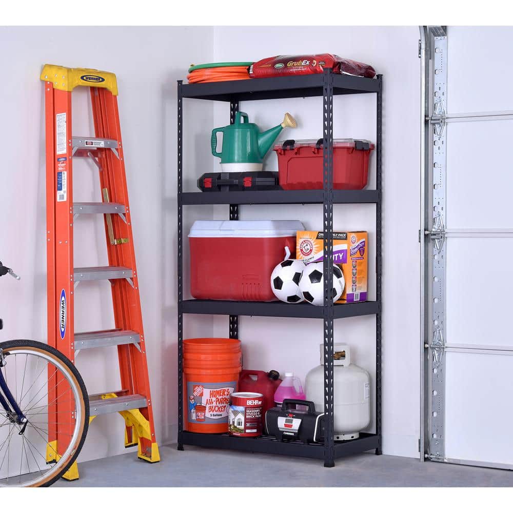 4-Tier Heavy Duty Boltless Steel Garage Storage Shelving Unit in Black (36 in. W x 72 in. H x 18 in. D) - Hercitys